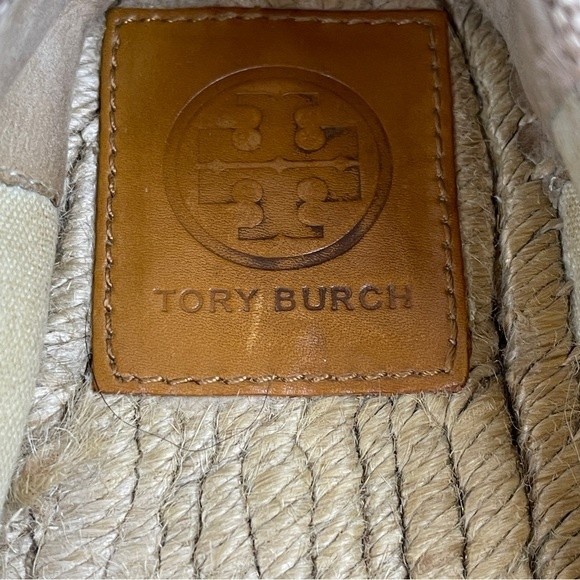 Tory Burch Lonnie Beige and White Woven Canvas Flats Espadrilles Size 9 - Picture 10 of 13
